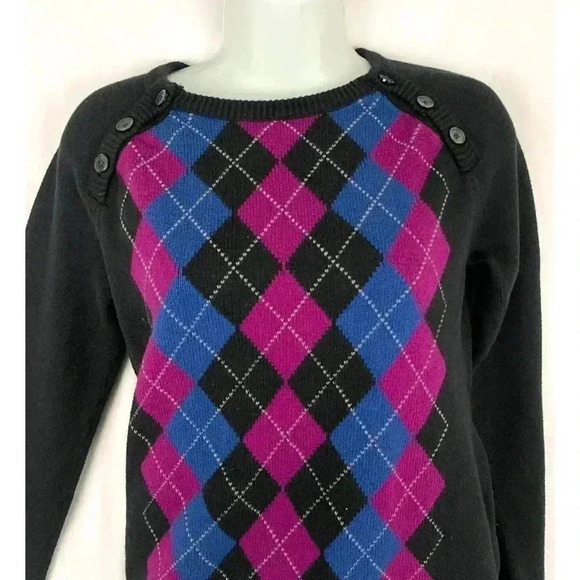 VTG Tommy Hilfiger Knitted Argyle Crewneck Sweater MEDIUM Side Button 90's Y2K - Picture 4 of 13